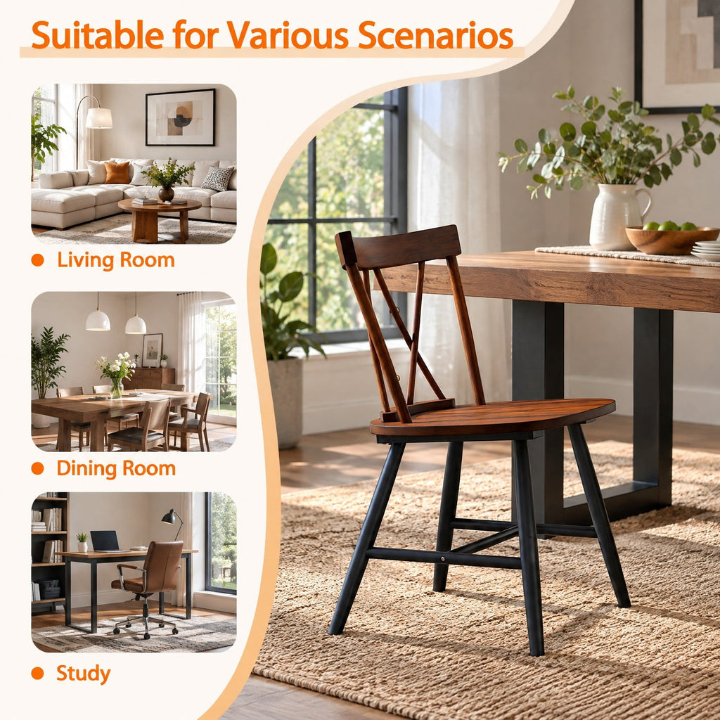 Airfind Set of 4 Dining Chairs with Rubber Wood Frame and Curved Cross Back, 275 lbs Capacity, Rubber Wood Frame, 20.5 x 19 x 32 Footprint