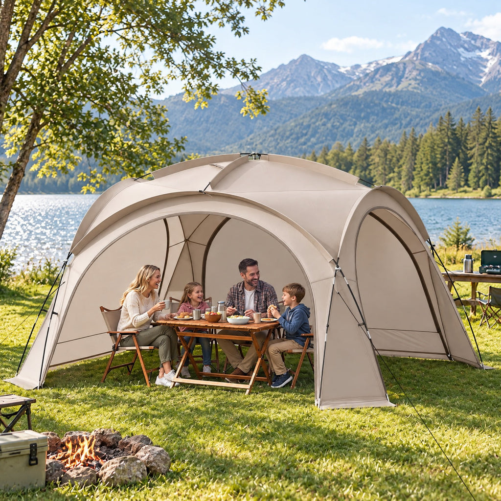 Airfind Beach Tent for 12-15 People Easy Setup Dome Canopy Tent with 4 Removable Zippered Sidewalls, Oxford Cloth Mesh Fiberglass Pole Frame, Brown