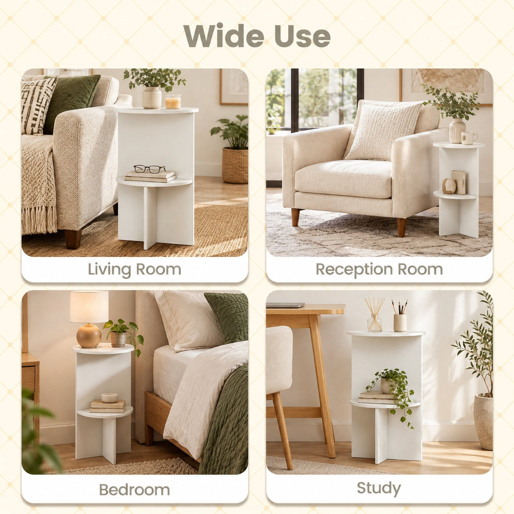 Airfind 2-Tier Round Side Table with Storage Shelf for Small Space, 66 Lbs Capacity, Engineered Wood, 14 Inch X 23 Inch for Convenient Everyday Use, White