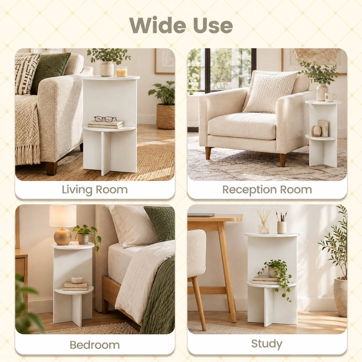 Airfind 2-Tier Round Side Table with Storage Shelf for Small Space, 66 Lbs Capacity, Engineered Wood, 14 Inch X 23 Inch for Convenient Everyday Use, White