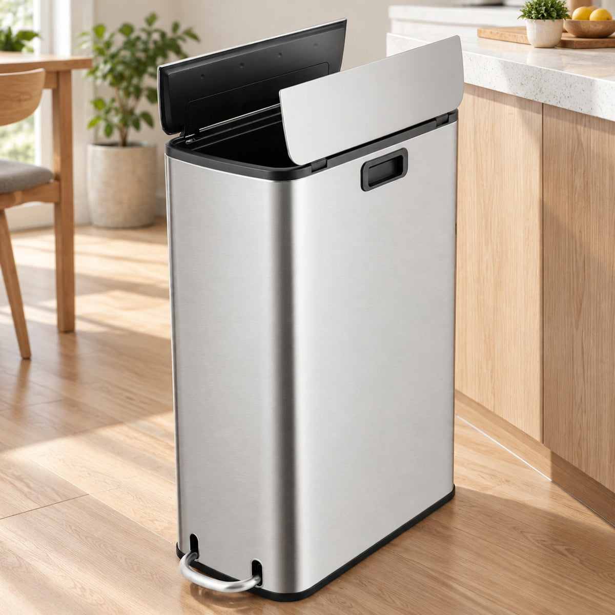 Airfind 12 Gal Stainless Steel Trash Can with Soft-Closing Wing Lids, Stainless Steel PP Frame, Silver
