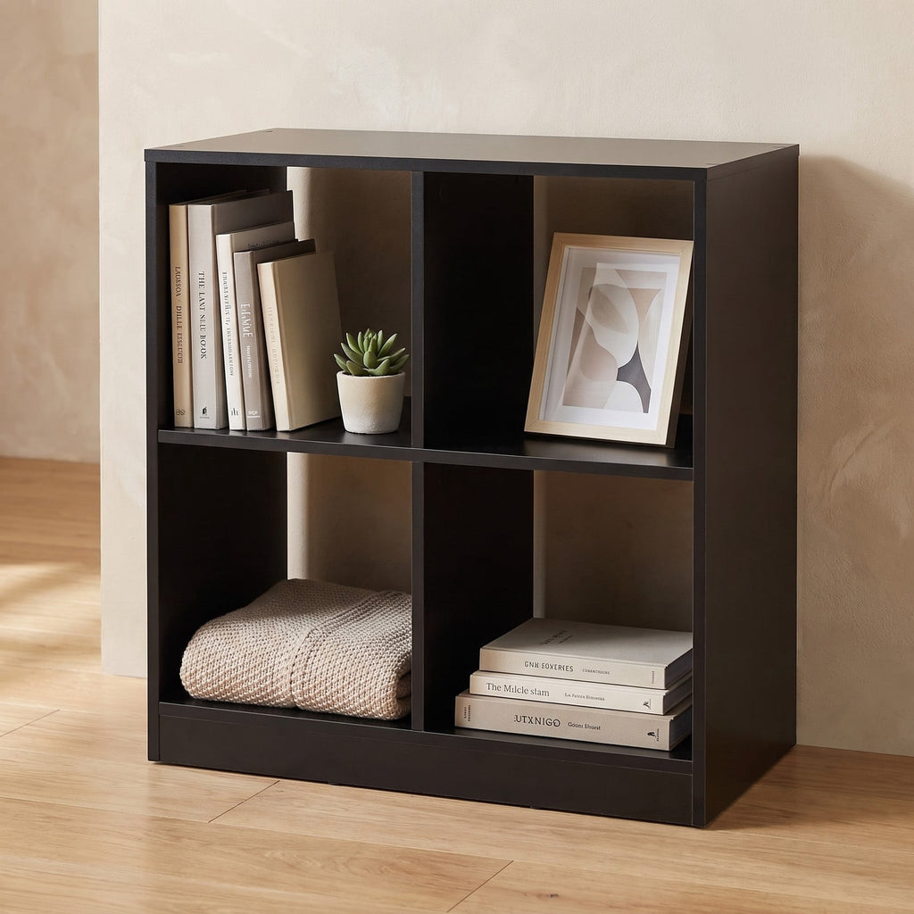 Airfind 4-Cube Kids Bookcase with Open Shelves, 60 lbs Capacity, Engineered wood Frame, 29 Inch x 13 Inch x 29 Inch Footprint, Black