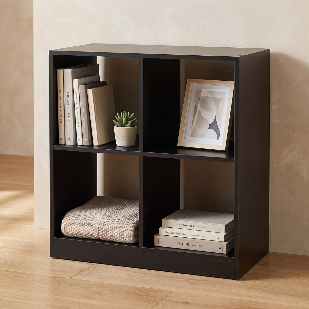 Airfind 4-Cube Kids Bookcase with Open Shelves, 60 lbs Capacity, Engineered wood Frame, 29 Inch x 13 Inch x 29 Inch Footprint, Black