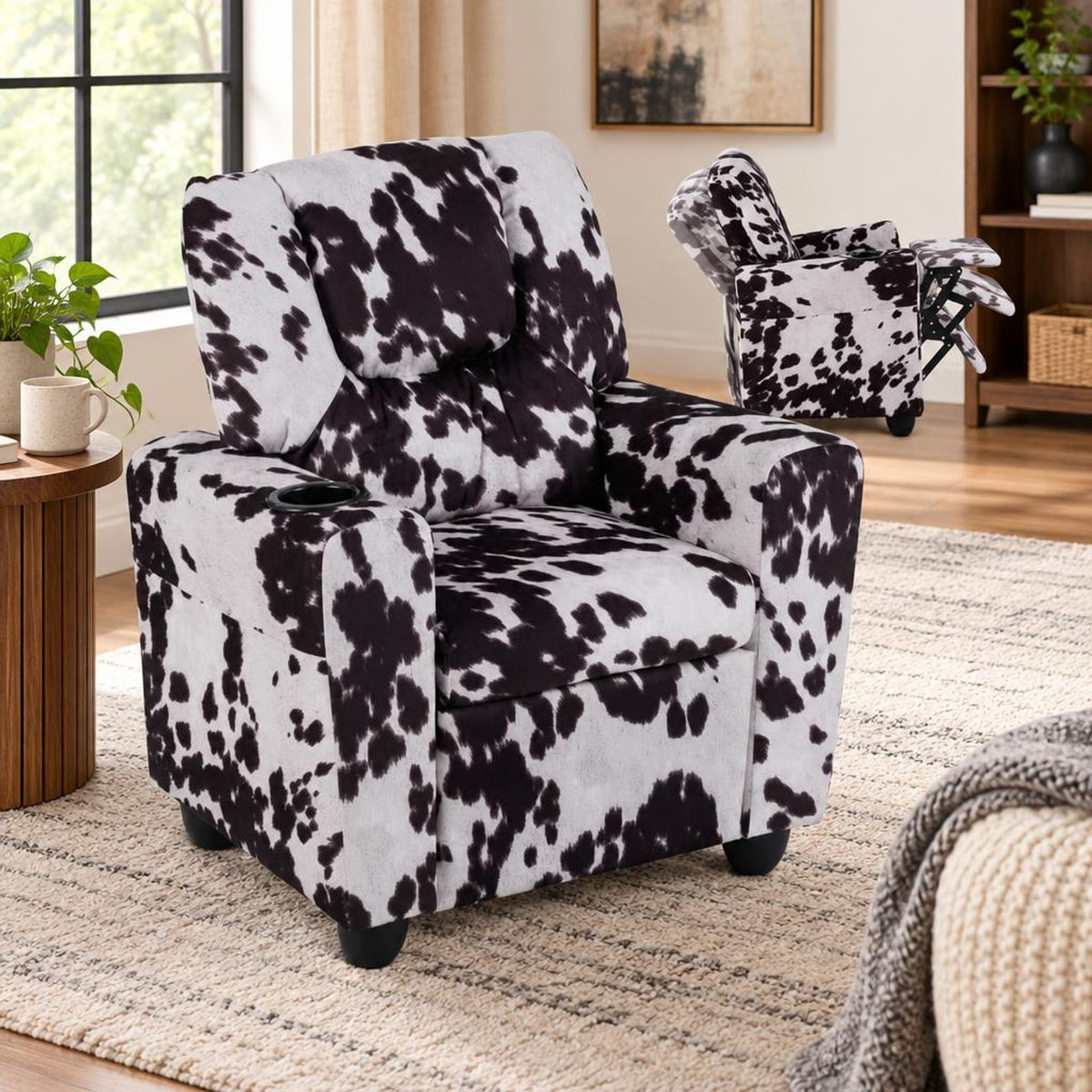 Airfind Kids Recliner Chair Push Back Toddler Reclining Armchair with Cup Holder, 150 lbs Capacity, Wood Frame, for 3+ years old, White