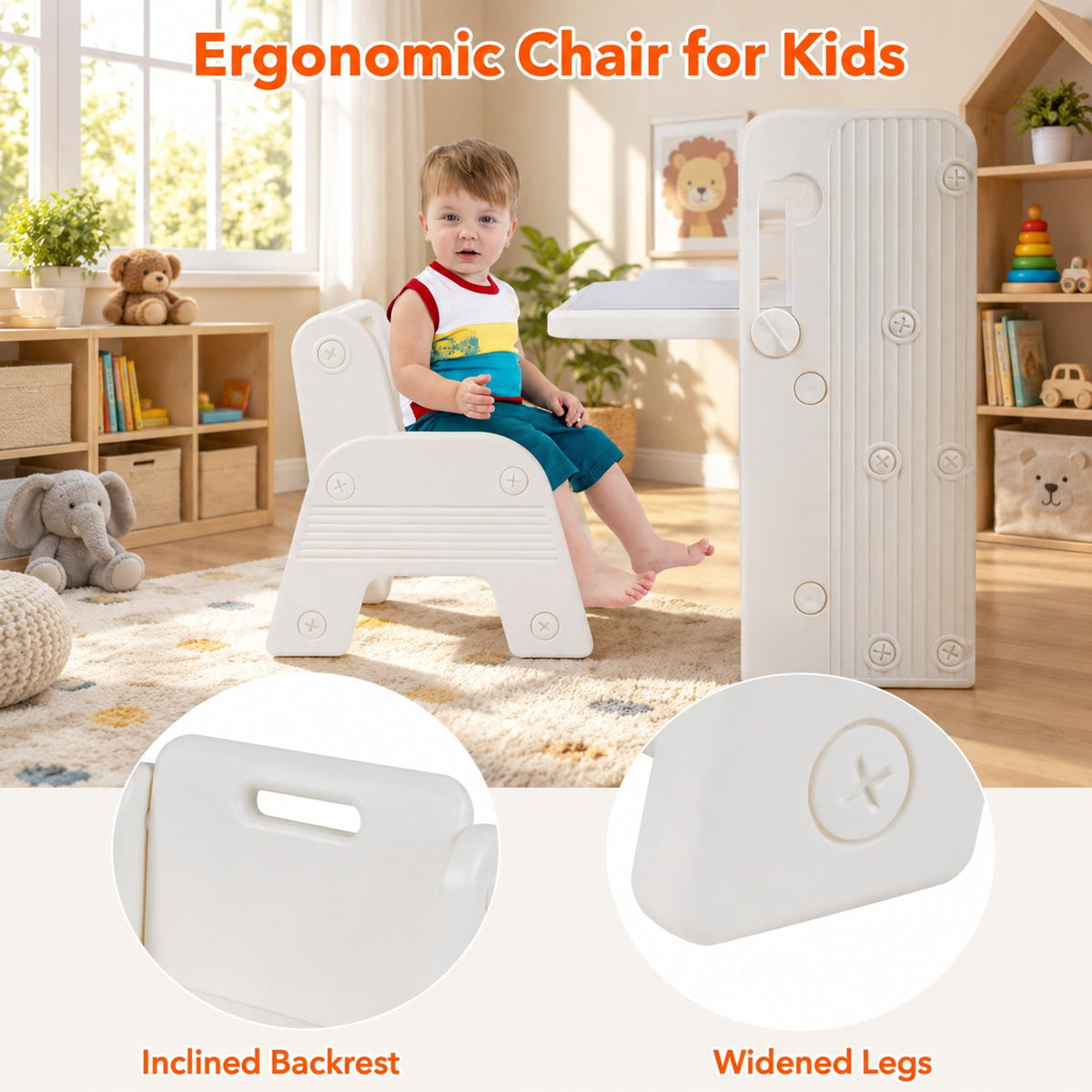 Airfind Kids Writing Desk and Chair Set with Side Bookshelves, 44 lbs Capacity, HDPE Frame, 53 Inch x 20 Inch x 27 Inch Footprint, White