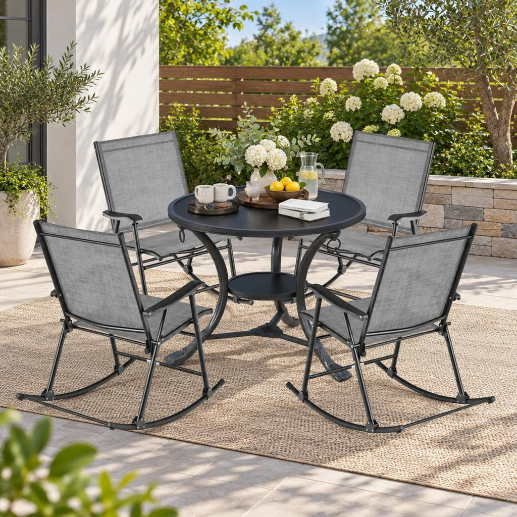 Airfind Folding Rocking Chair with Breathable Seat Fabric Set of 2, 330 lbs Capacity, Fabric Metal Frame, 32.5 x 25 x 36 Footprint, Gray