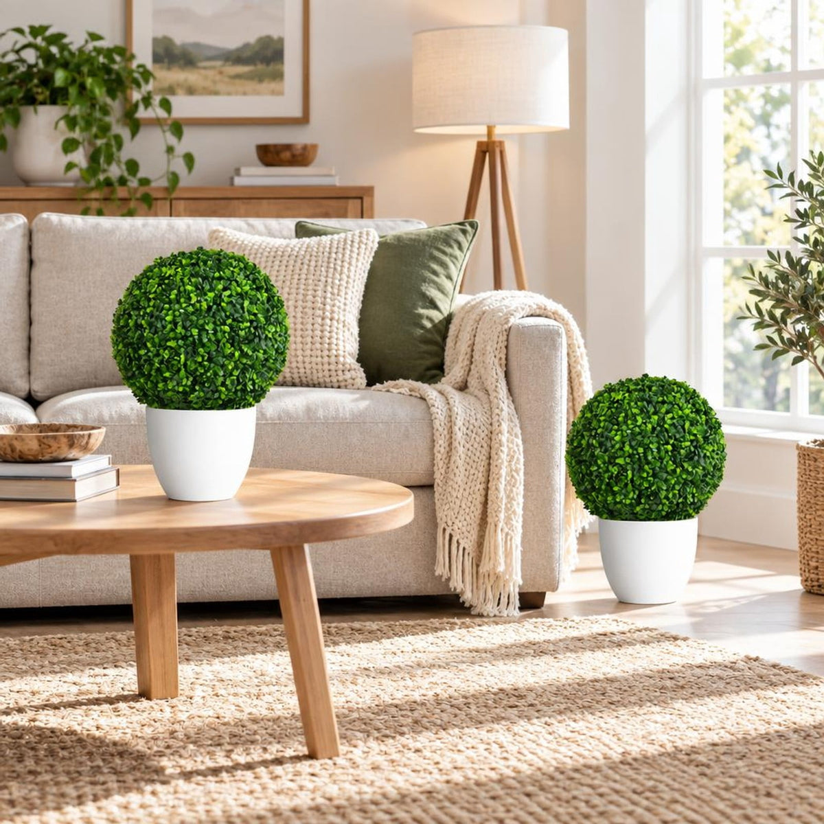 Airfind 2 Pieces 15.7 Inch Artificial Boxwood Topiary Ball Tree Set, PE Frame, 19 Inch x 19 Inch x 19 Inch Footprint, Green