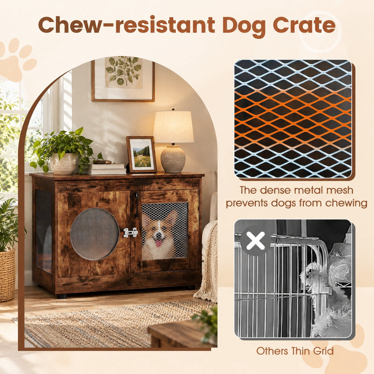 Airfind Furniture Style Dog Crate for Small and Medium Dogs with Translucent Window and Lockable Door, 88 lbs Capacity, Brown