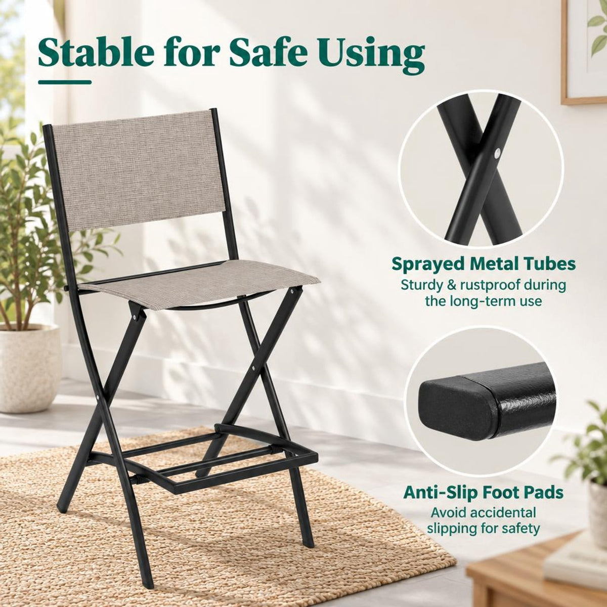 Airfind Outdoor Folding Bar Height Stool Set of 4 with Metal Frame and Footrest, 330 lbsNet Weight 11 lbsBox Qty1(May vary by batch) Capacity