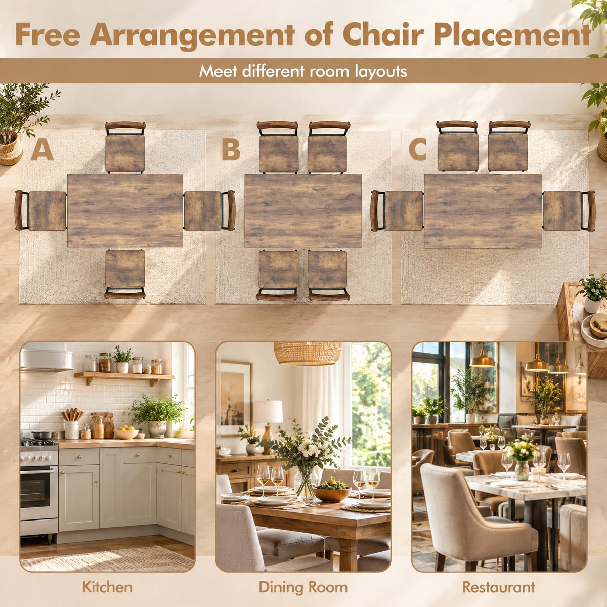 Airfind 5-Piece Industrial Dining Table Set for 4 for Small Place Apartment, 200 lbs Capacity, MDF Metal Frame, Coffee