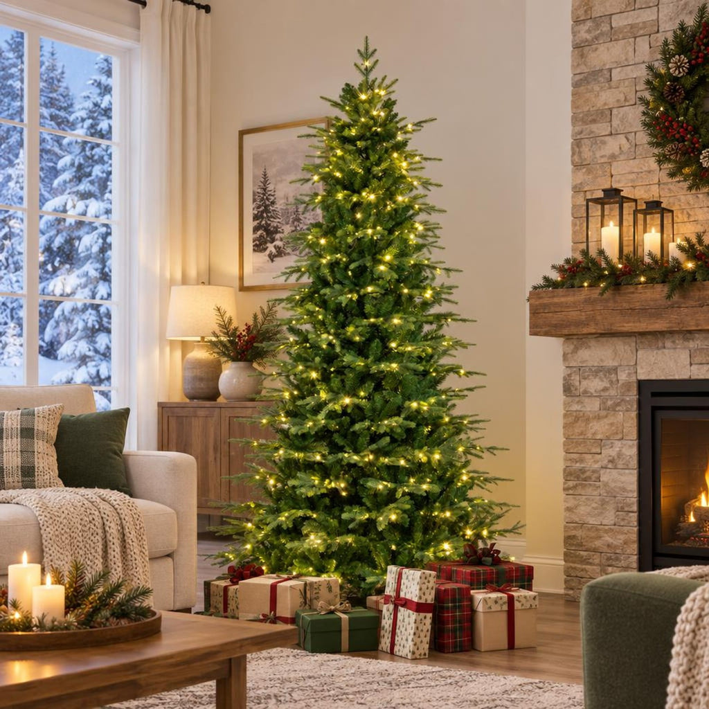 Airfind 9 Ft Pre-lit Artificial Christmas Tree with 560 Color-changeable LED Lights, 1770 Branch Tips, Remote Control, Green