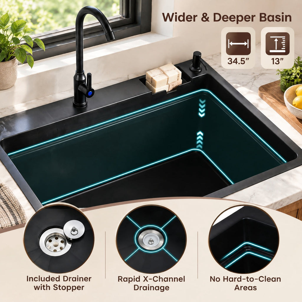 Airfind 100L Utility Sink Laundry Tub with Rotating Faucet and Storage Shelf, Sink 155 lbs Capacity, Metal ABS PP PE Stainless Steel Frame, Black