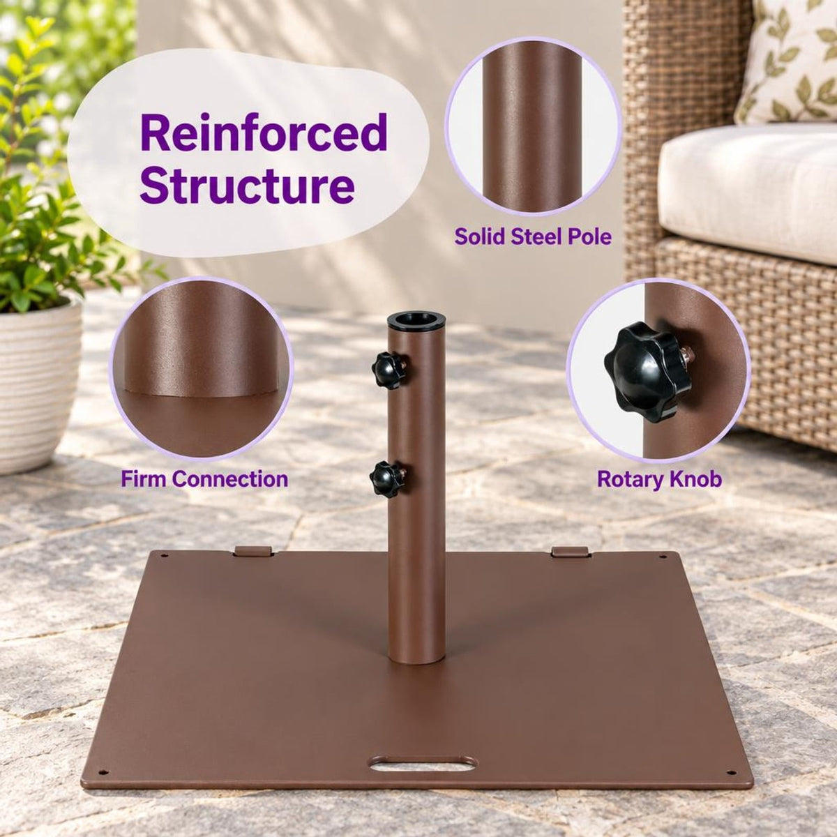 Airfind 50 LBS Weighted 24 Inch Square Patio Umbrella Base, Steel PP Frame, 24 x 24 x 14 (L x W x H) Suitable Footprint, Brown