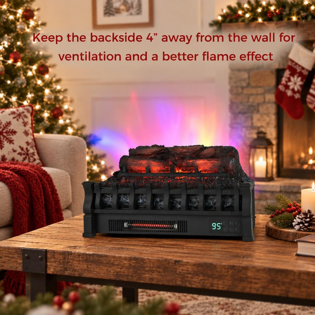 Airfind 23 Inch Infrared Quartz Electric Fireplace Pinewood Log Heater with Adjustable Flame, Metal ABS Resin Frame, Black