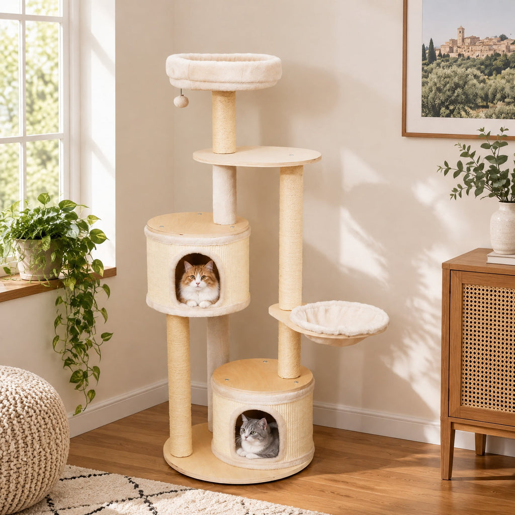 Airfind Wooden Kitten Tower with Sisal Scratching Posts and 2 Condos, 33 lbs Capacity, Plywood Sisal Plush Sponge Bamboo Engineered Board MDF Frame