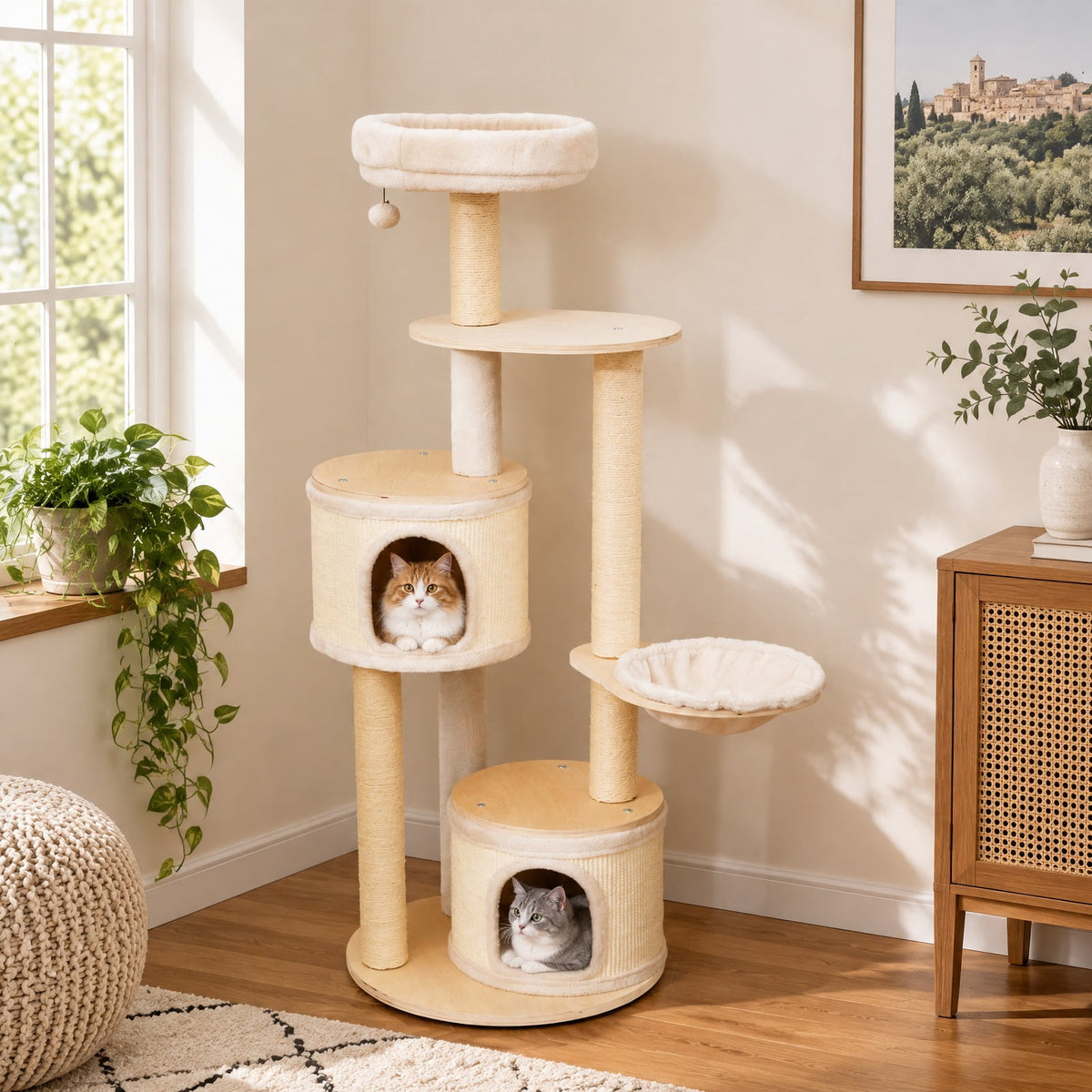Airfind Wooden Kitten Tower with Sisal Scratching Posts and 2 Condos, 33 lbs Capacity, Plywood Sisal Plush Sponge Bamboo Engineered Board MDF Frame