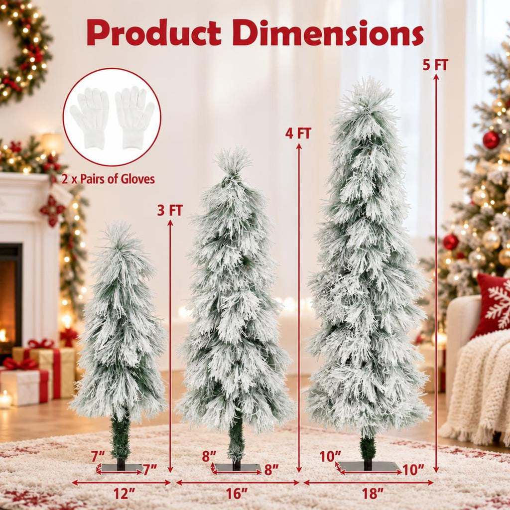 Airfind Artificial Christmas Tree Set of 3 with Snow, PVC Metal Tree Height 3 ft Tree Width 12 Base Frame, Green + White