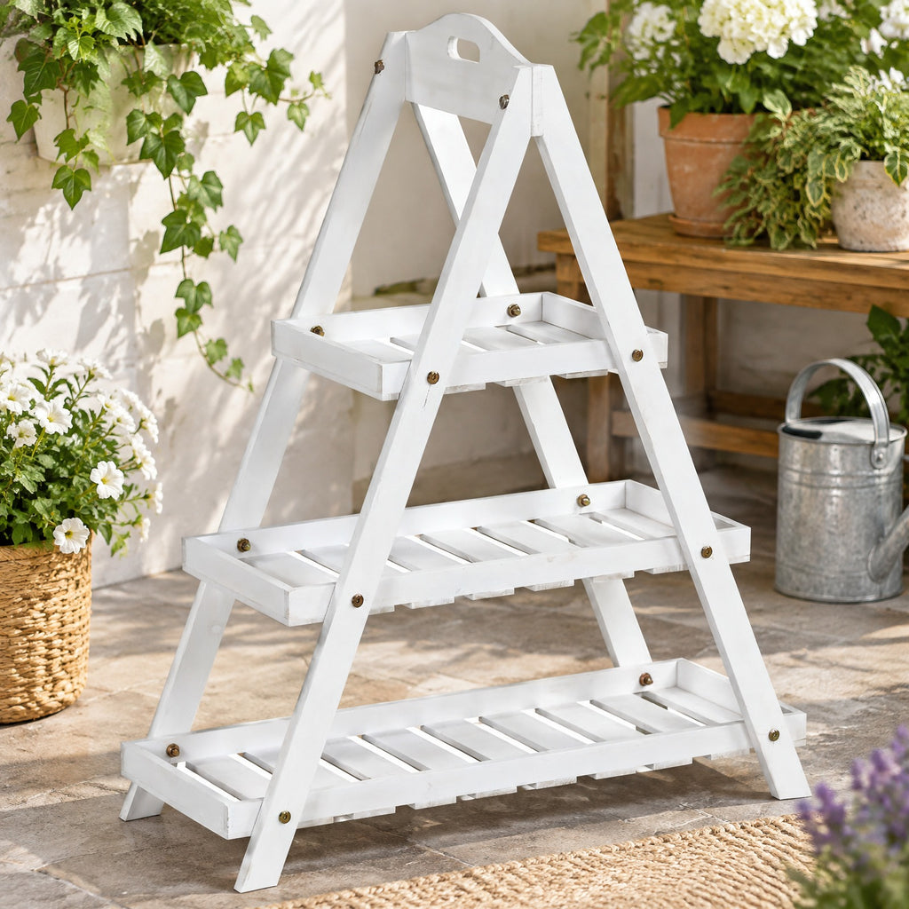 Airfind 3-Tier Plant Stand Flower Pot Display Shelf, Shelf 11 lbs Total Capacity, Fir Wood Frame, 23 x 10 x 28.5 Footprint, White