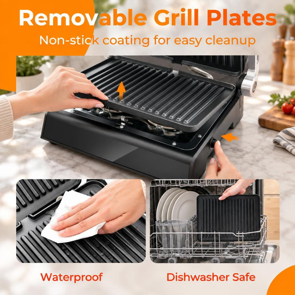 Airfind 3 in 1 Indoor Electric Panini Press Grill with LED Display, Tempered Glass Aluminum Metal Stainless Steel Frame, Black