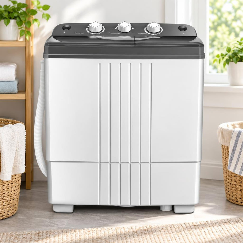 Airfind 20 lbs Portable Semi-automatic Twin-tub Washing Machine, ABS PP Frame, Side Carrying Handles for Effortless Movement, Black