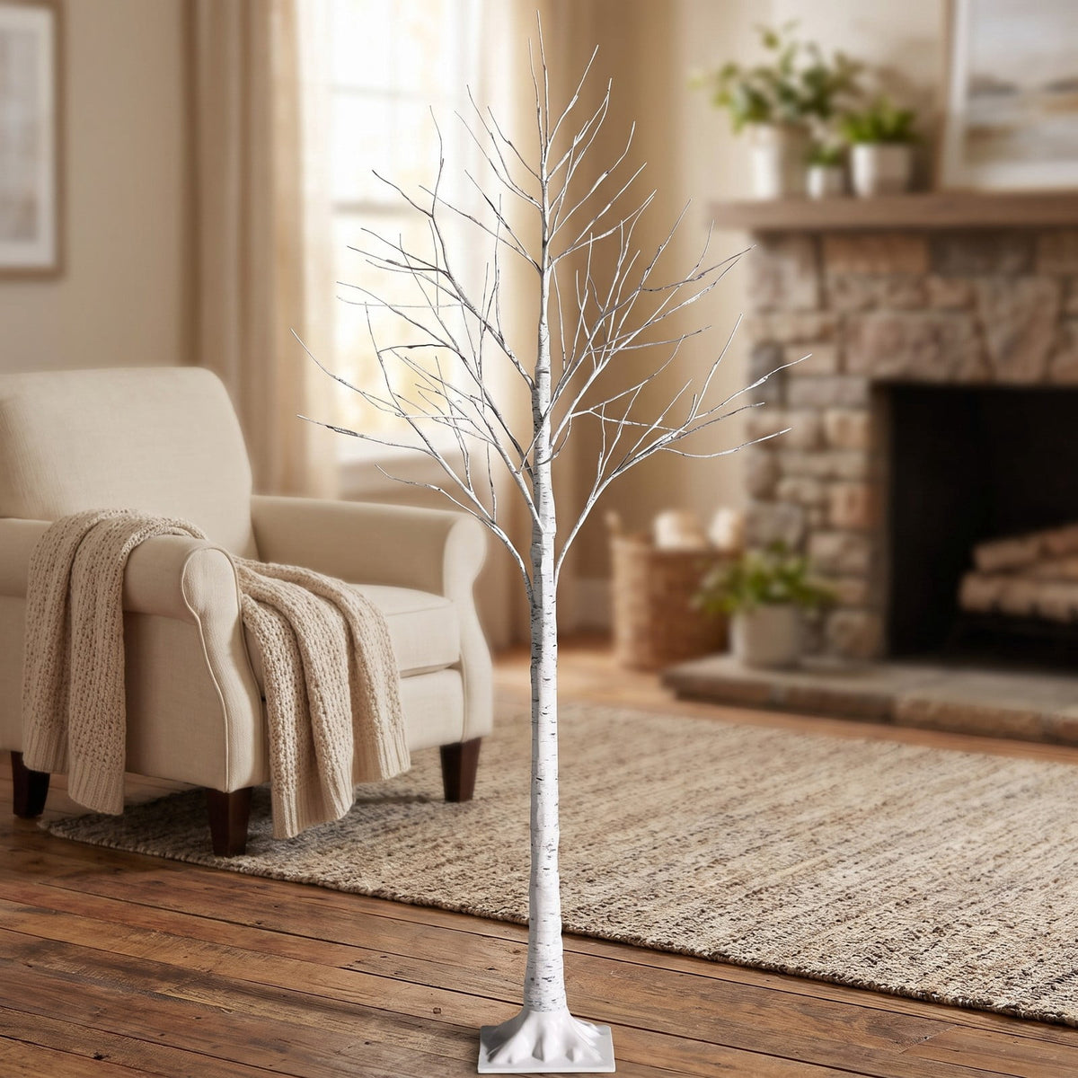 Airfind 5 Feet Pre-lit White Twig Birch Tree with 72 LED Lights for Christmas, metal plastic Height: 5 FT Frame, 8 Inch x 8 Inch Rated input Footprint