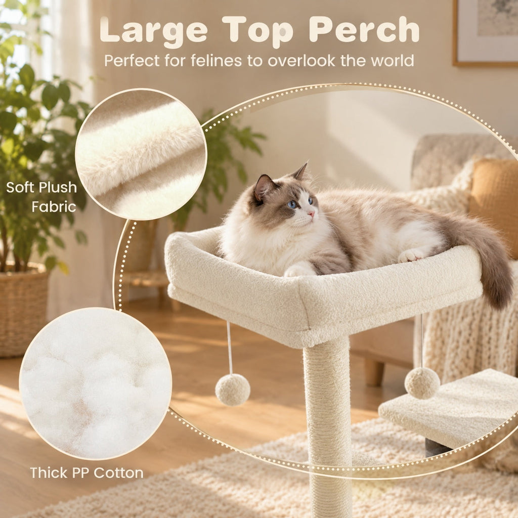 Airfind Multi-level Cat Tree Modern Cat Tower with Upholstered Perch and 2 Cat Condo, 24 x 18.5 Footprint, Beige