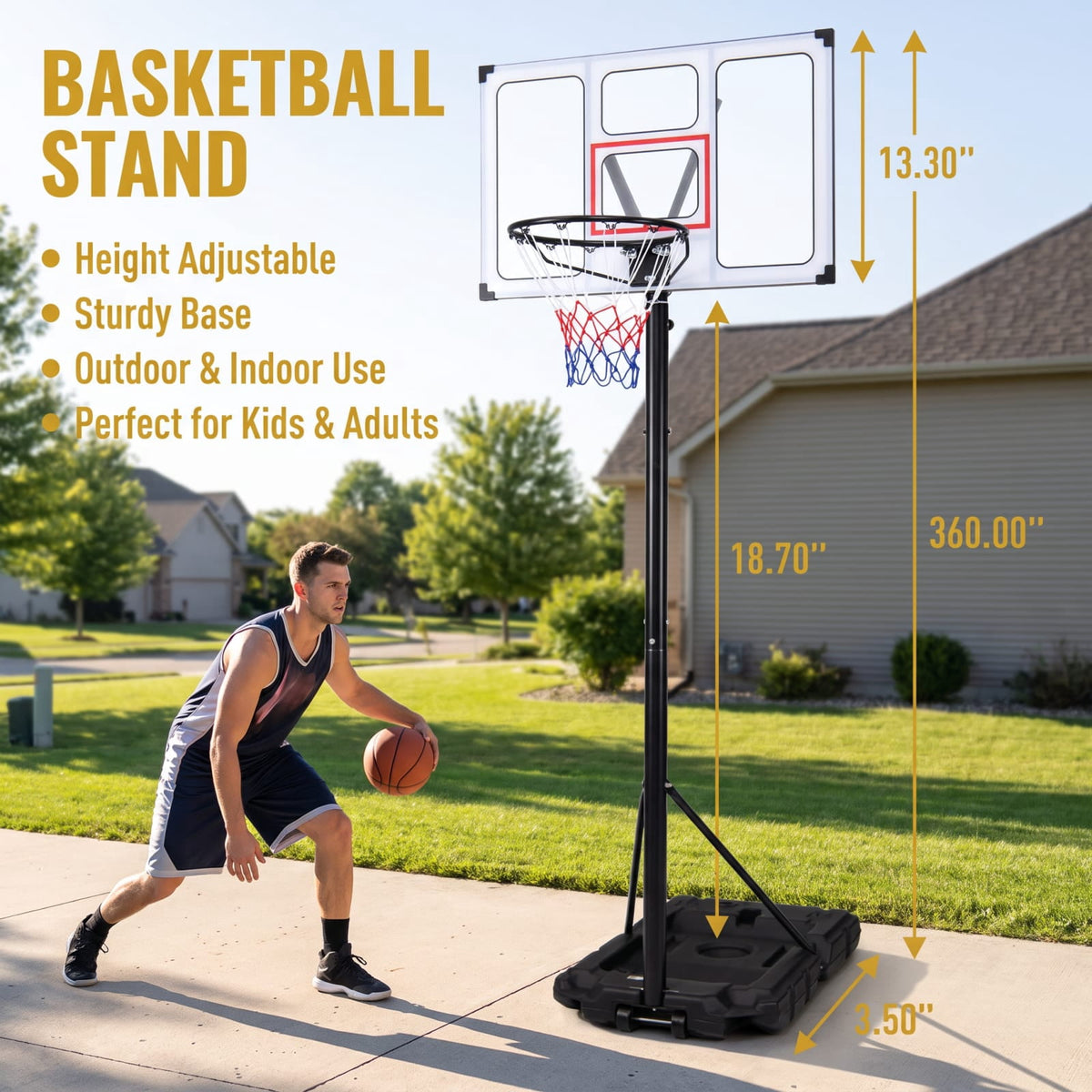 Airfind Portable Basketball Hoop with 4.1 to 10 Foot Adjustable Height Shatterproof PC Backboard and Heavy Duty Fillable Base for Adults, Black
