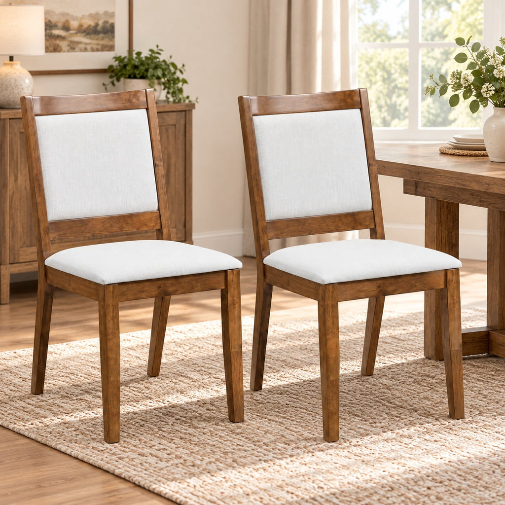 Airfind Modern Dining Upholstered Kitchen Chair Set of 2 with Padded Backrest, 330 lbs Capacity, Rubber Wood Fabric Frame, Brown