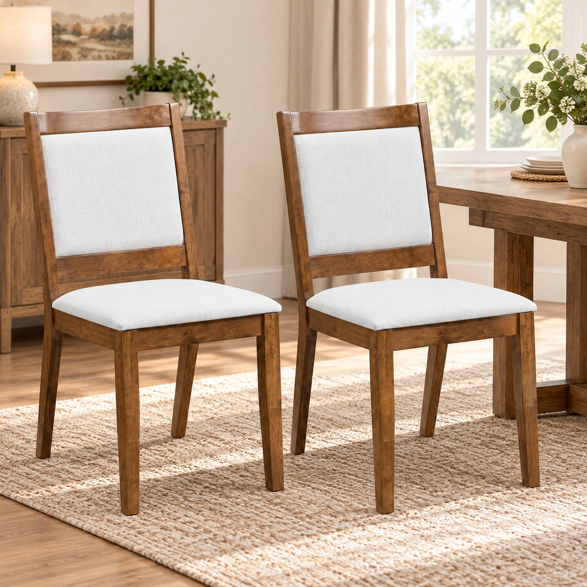 Airfind Modern Dining Upholstered Kitchen Chair Set of 2 with Padded Backrest, 330 lbs Capacity, Rubber Wood Fabric Frame, Brown