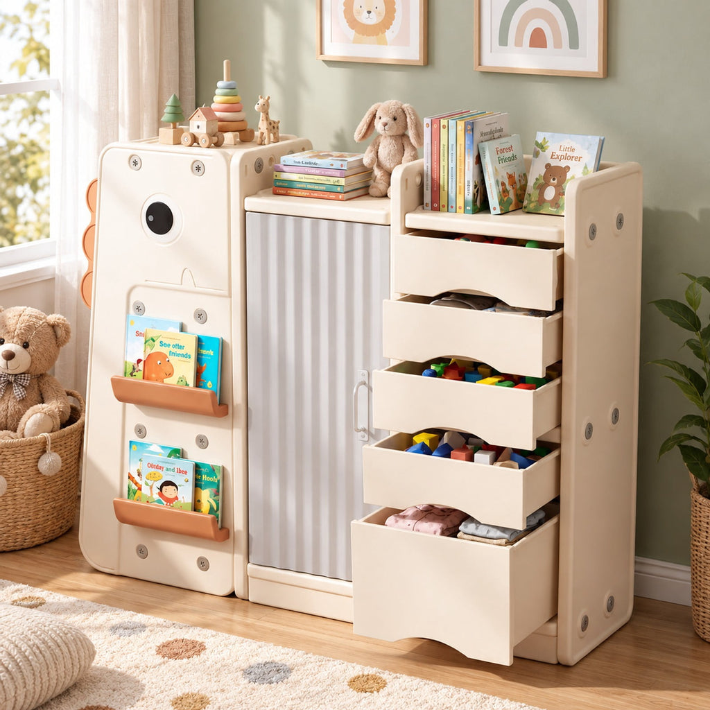 Airfind Kids Toy Storage Organizer with 5 Removable Bins for Playroom, 110 lbs Capacity, HDPE Frame, for 3+ Years Old Total, Beige
