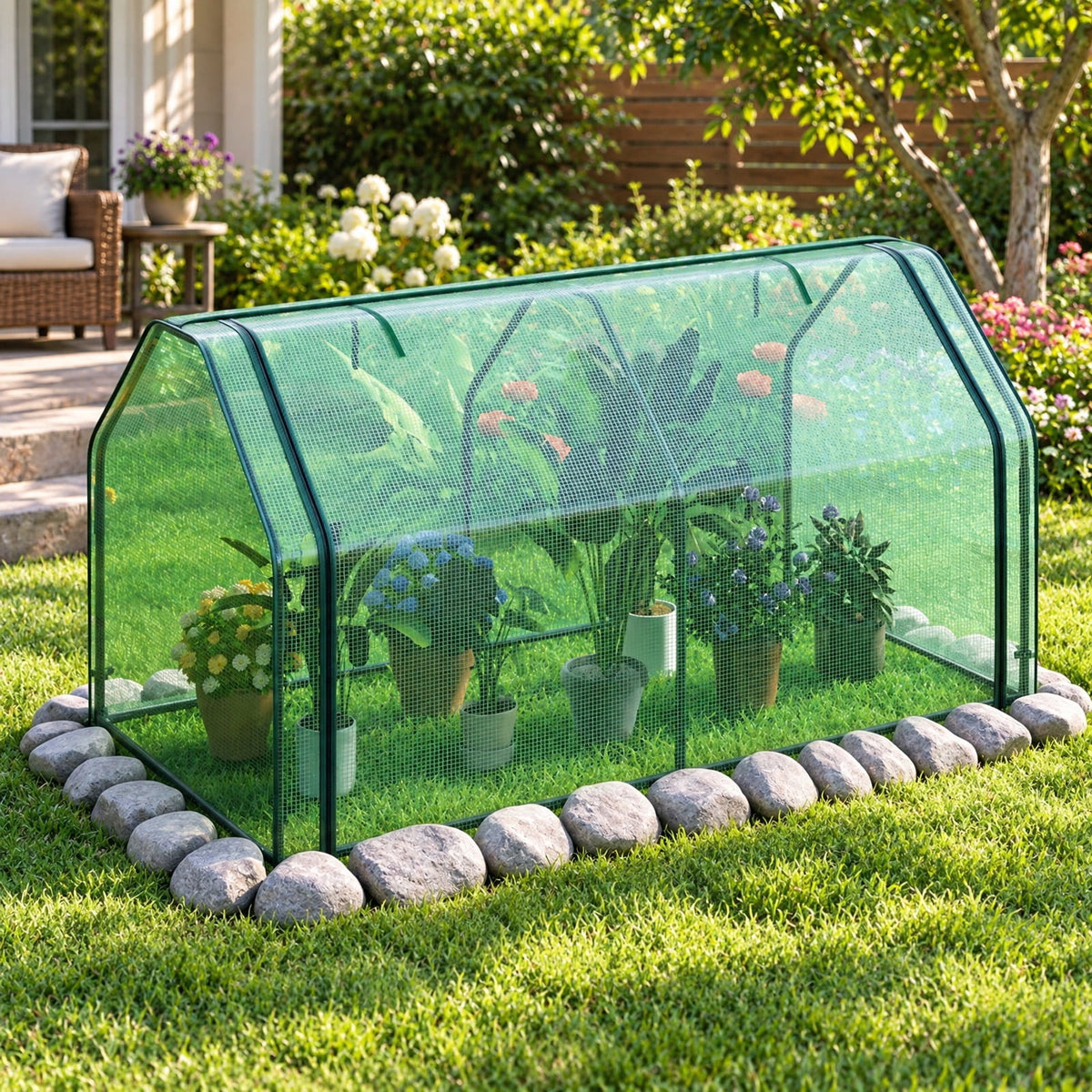 Airfind Portable Mini Greenhouse Small Garden Greenhouse with PE Cover and Zippered Roll-up Door for Vegetables, Green