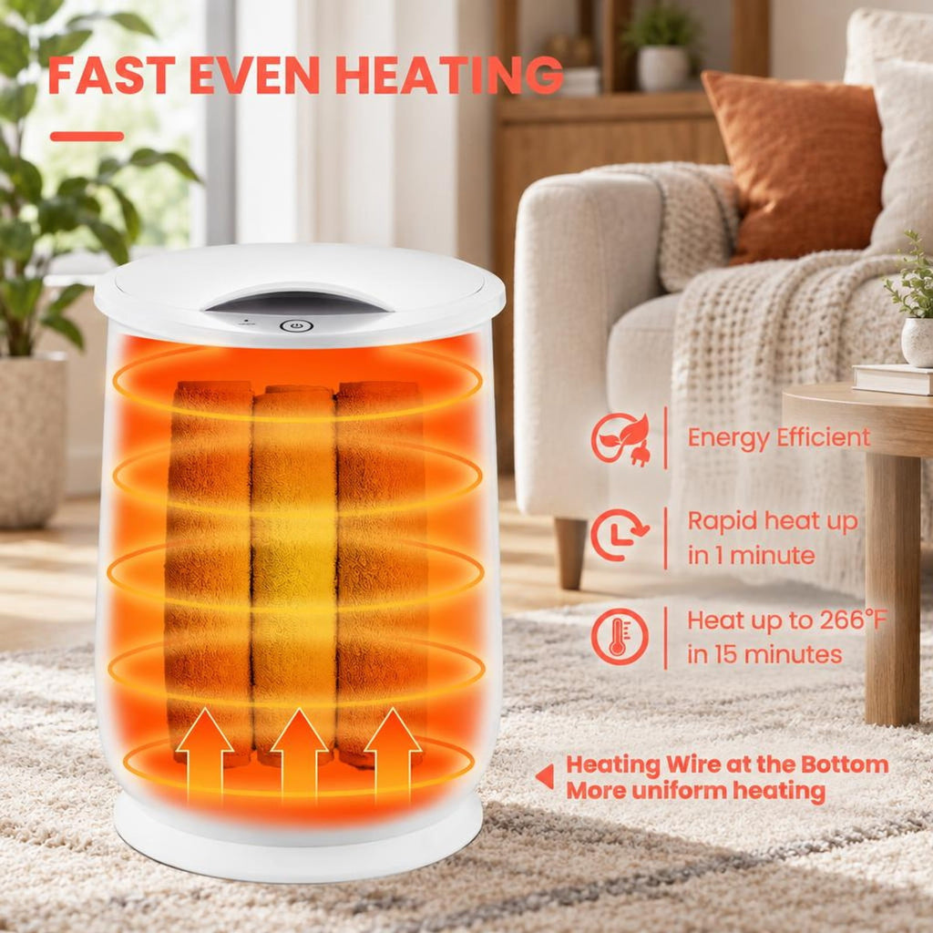 Airfind 20L Bathroom Towel Warmer with Auto Shut, Plastic Frame, 13in x 13in x 18.5in Footprint, White, Easy to use with one-button control design