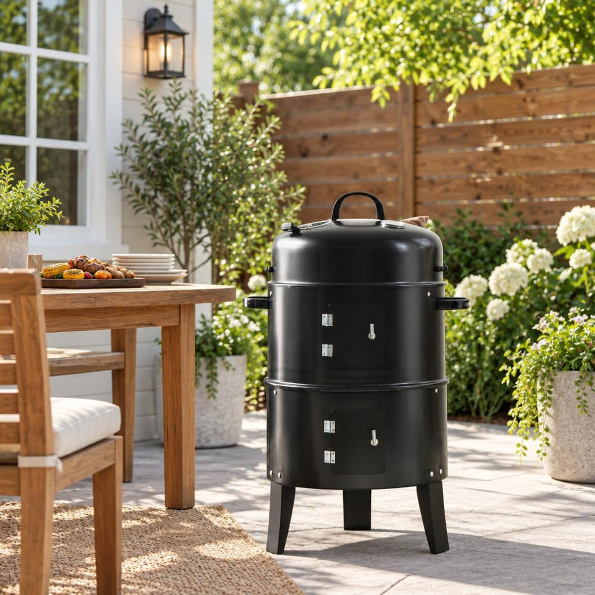 Airfind 3-in-1 Charcoal BBQ Grill Cambo with Built-in Thermometer, Steel porcelain enamel Frame, Charcoal