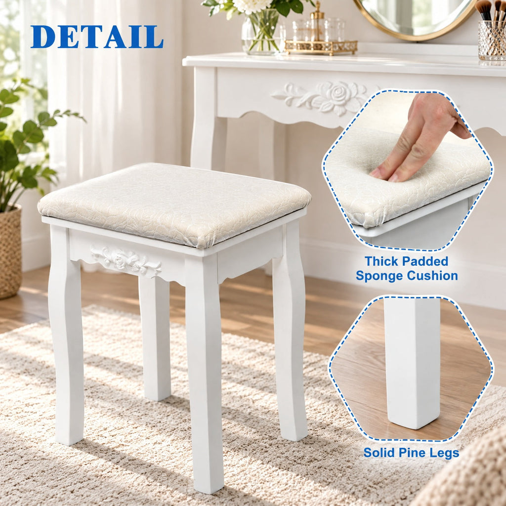 Airfind 10 Dimmable Light Bulbs Vanity Dressing Table with 2 Dividers and Cushioned Stool, 286 lbs Capacity, MDF Frame, White