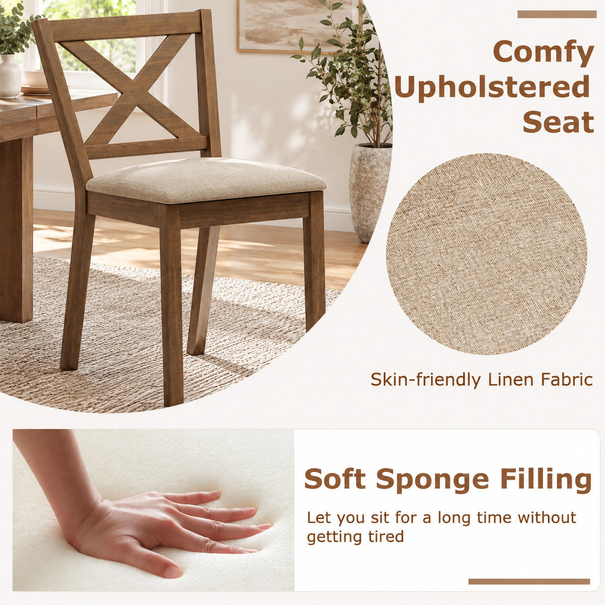 Airfind Dining Chair Set of 2 Modern Kitchen Chair with Upholstered Seat, Brown, The stable structure ensures a weight capacity of up to 400 lbs