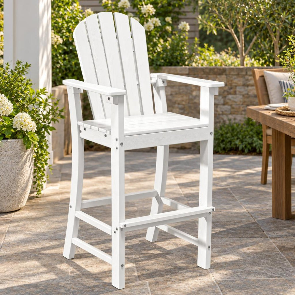 Airfind 30 Inches Counter Height Outdoor HDPE Bar Stool with Armrests and Footrest, 360 lbs Capacity, HDPE Frame, White
