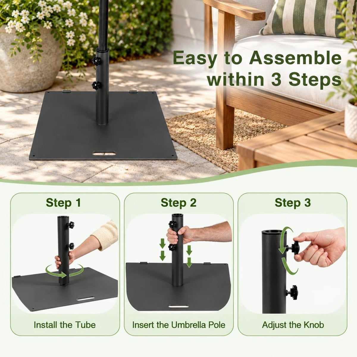 Airfind 24 Inch Square Patio Umbrella Base 50 LBS Weighted, Steel PP Frame, 24 x 24 x 14 (L x W x H) Suitable Footprint, Black