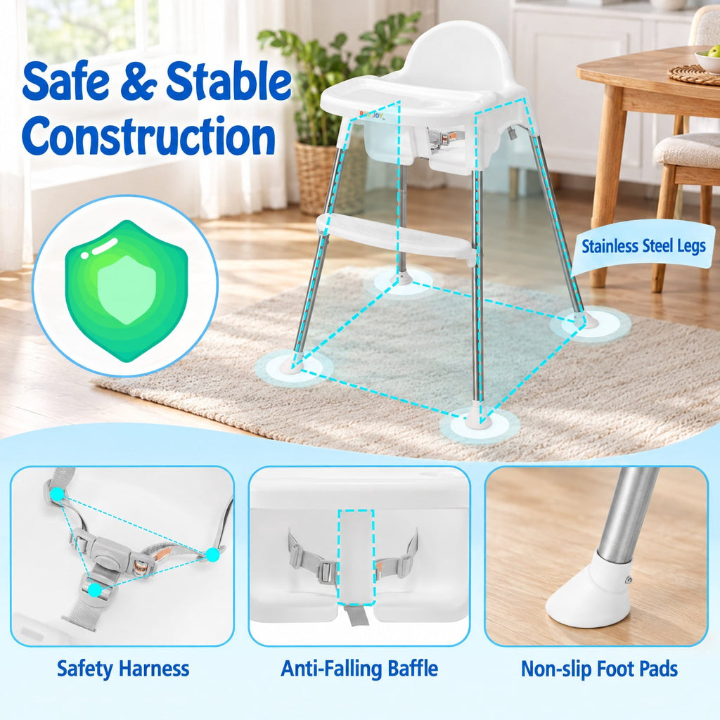 Airfind 4-in-1 Convertible Youth High Chair with Removable Double Tray, 33 lbs Capacity, PP Frame, for 6-36 Months, 26 Inch x 23.5 Inch x 33.5 Inch, White