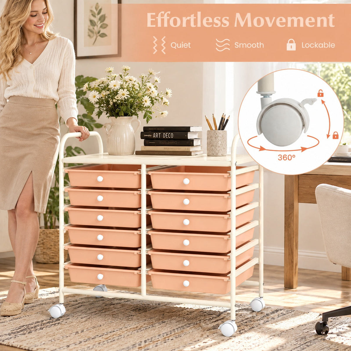 Airfind 12 Drawers Rolling Storage Cart for Home and Office, Steel Frame, 25inx15inx 34in Footprint, of frame White