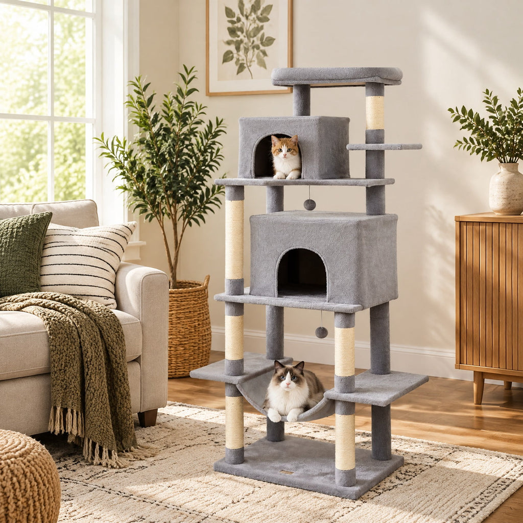 Airfind Large Cat Tree for Indoor Cats 70 Tall Cat Tower, 33 lbs Capacity, Plush Fabric Sisal Engineered Wood Overall Height 70 Base Frame