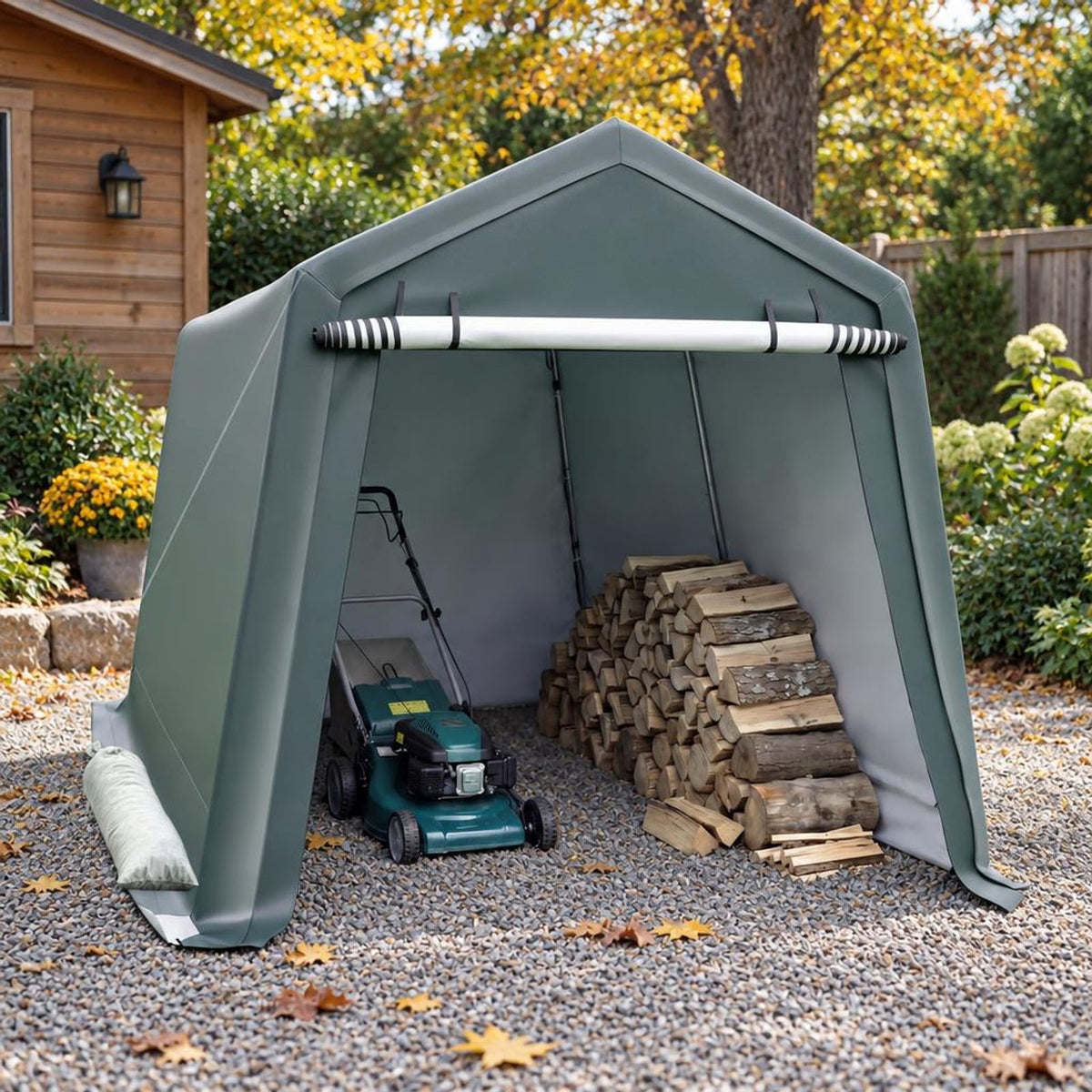 Airfind 8.3 x 14 Feet Outdoor Storage Shed with Roll-Up Zipper Door, Metal Fabric Frame, 8.3 x 14 x 7.5 ft Footprint, Gray