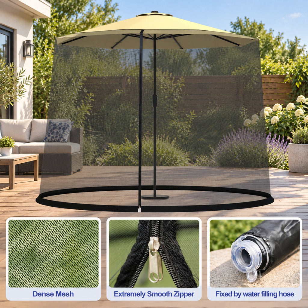 Airfind 9 -10 Feet Outdoor Umbrella Table Screen Mosquito Bug Insect Net, 30 x 7 Footprint, Black, Overall dimension 30 x 7 (L x H)