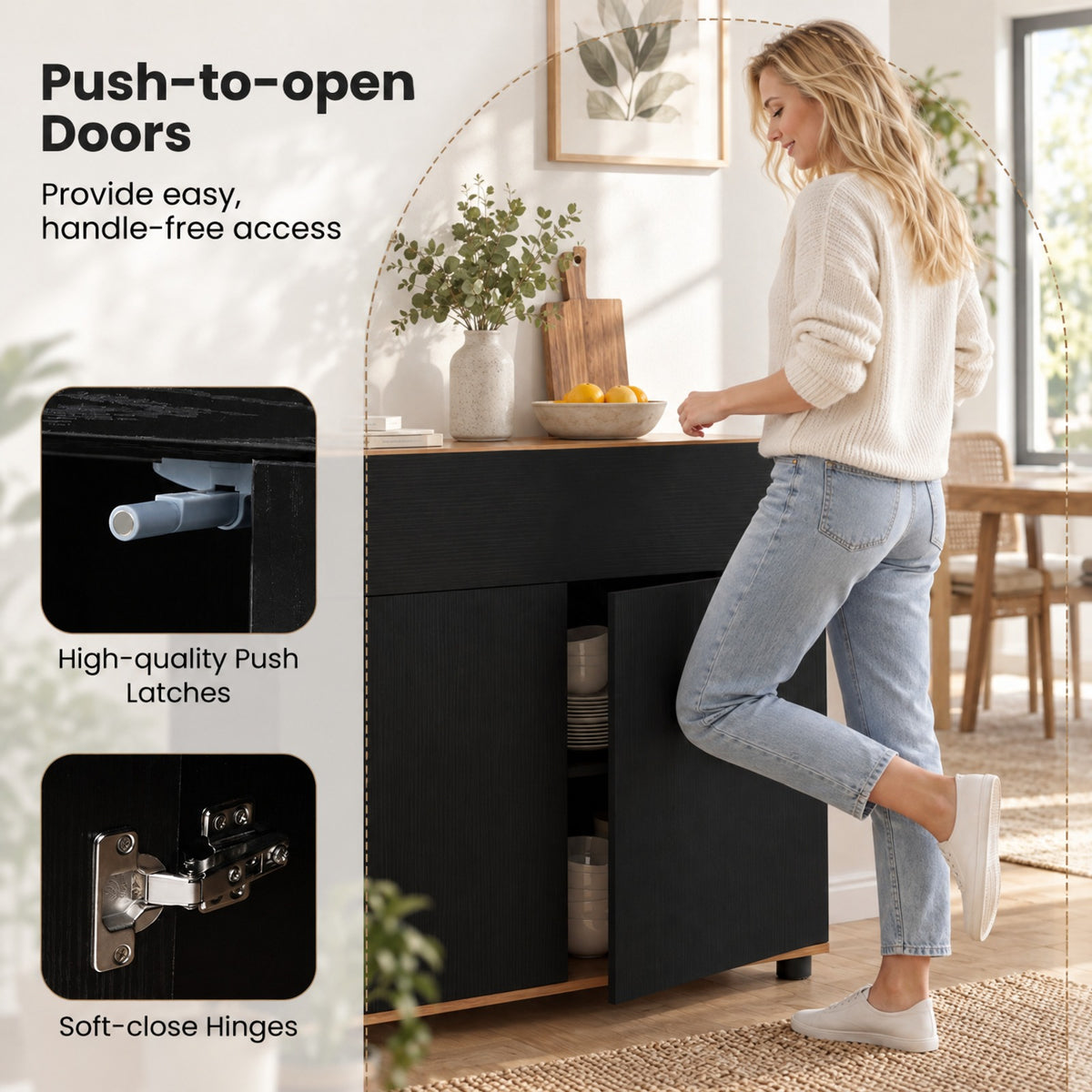 Airfind Sideboard Buffet Cabinet with Storage Wooden Kitchen Storage Cabinet, 44 lbs Capacity, Engineered Wood MDF PP Frame, Black