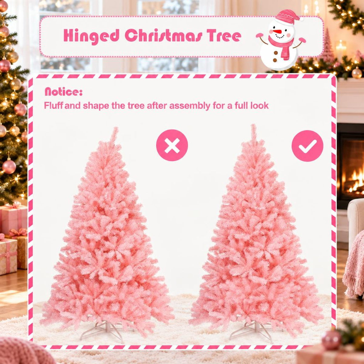 Airfind 6 Feet Pink Artificial Hinged Spruce Full Christmas Tree with Foldable Metal Stand, New PVC Frame, Pink