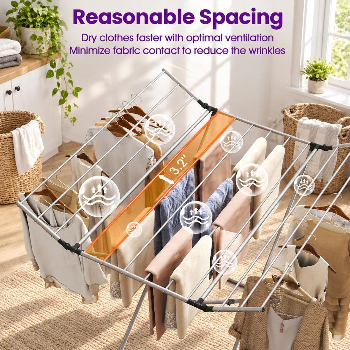Airfind Folding Aluminum Clothes Drying Rack with 2 Side Wings, 26.5 lbs Capacity, Aluminum Plastic Frame, 41 x 37 x 41 Footprint, Silver