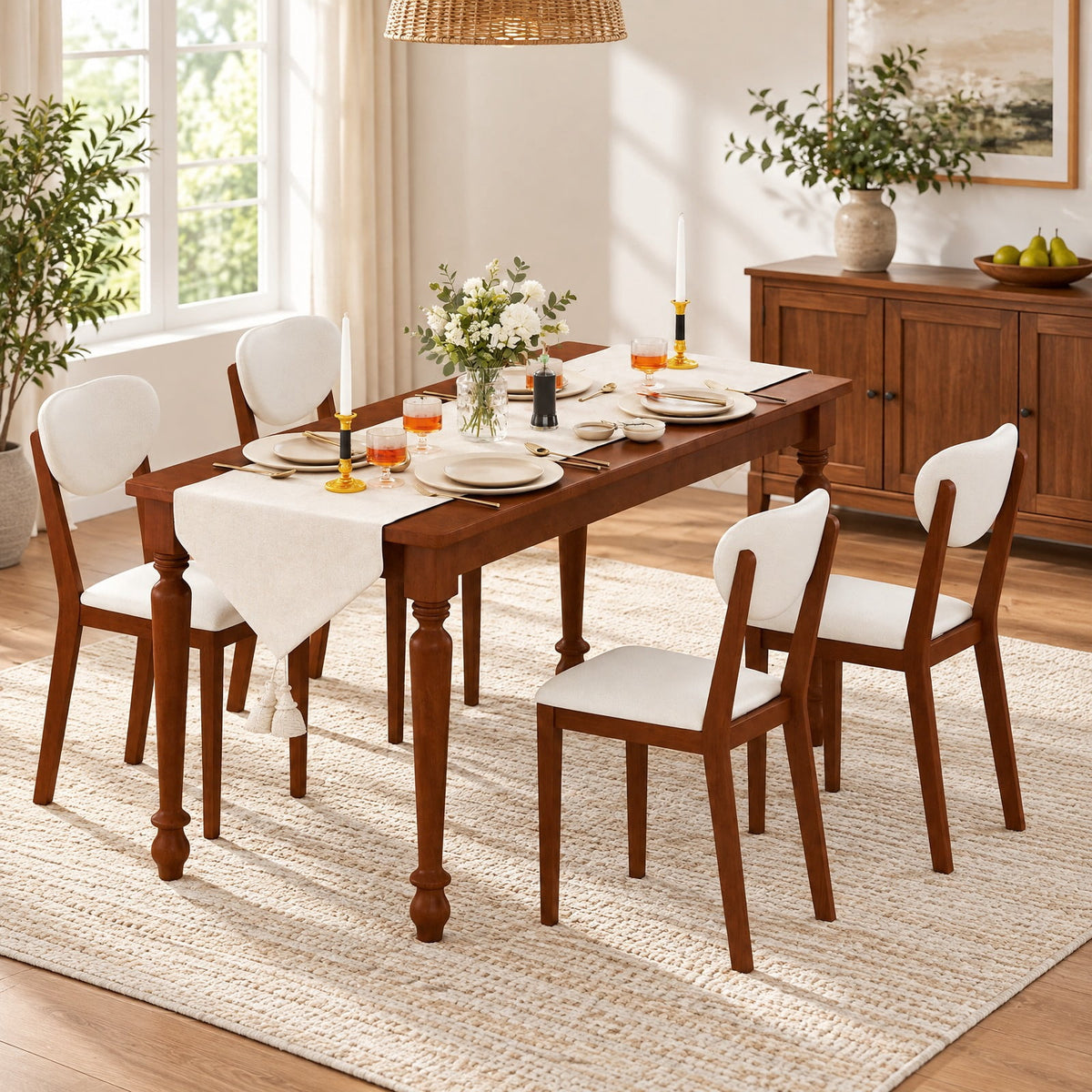 Airfind Sherpa Dining Chairs Set of 4 with Rubber Wood Legs for Dining Room, 400 lbs Capacity, Faux Sherpa Fabric Rubber Wood Frame, Walnut