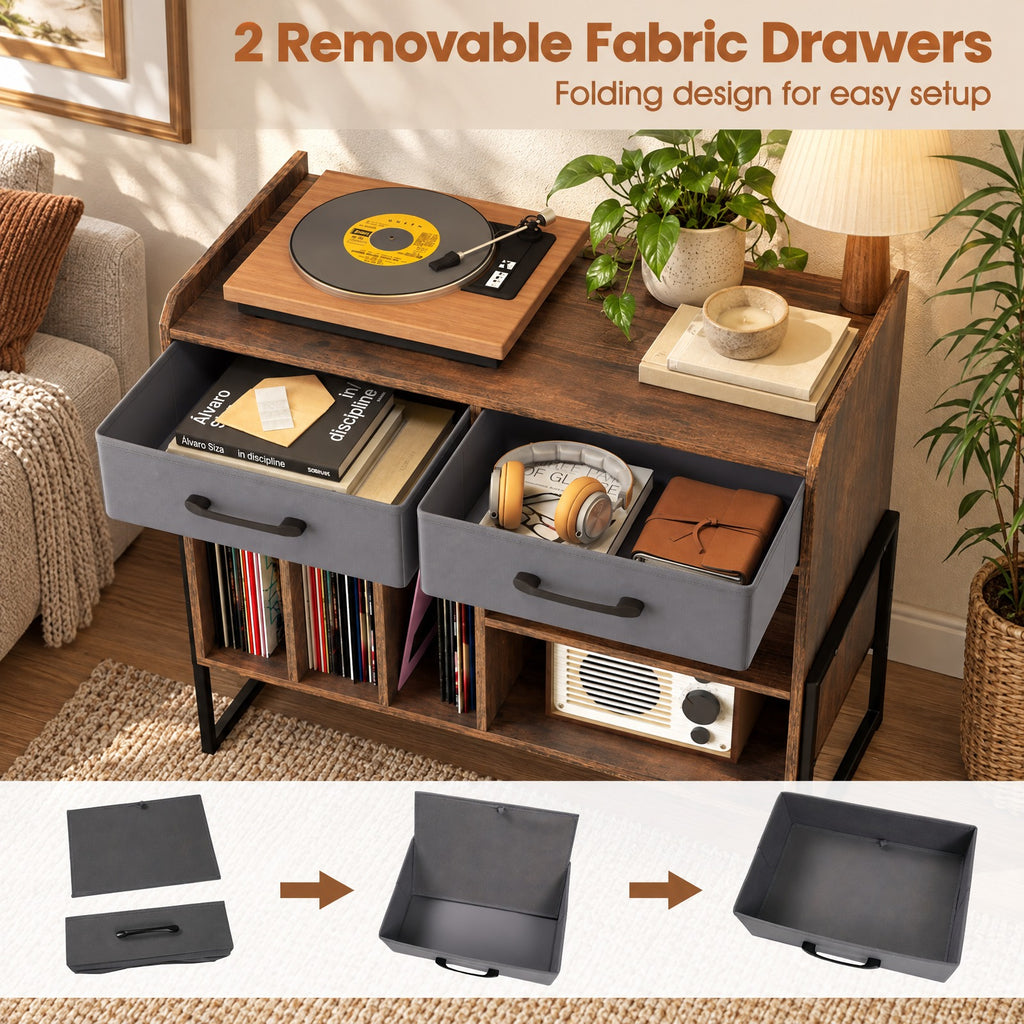 Airfind Large Record Player Stand with Charging Station Mid Century Modern Vinyl Storage Cabinet, 209 lbs Capacity, 30in x 14in x 27in Inside Footprint