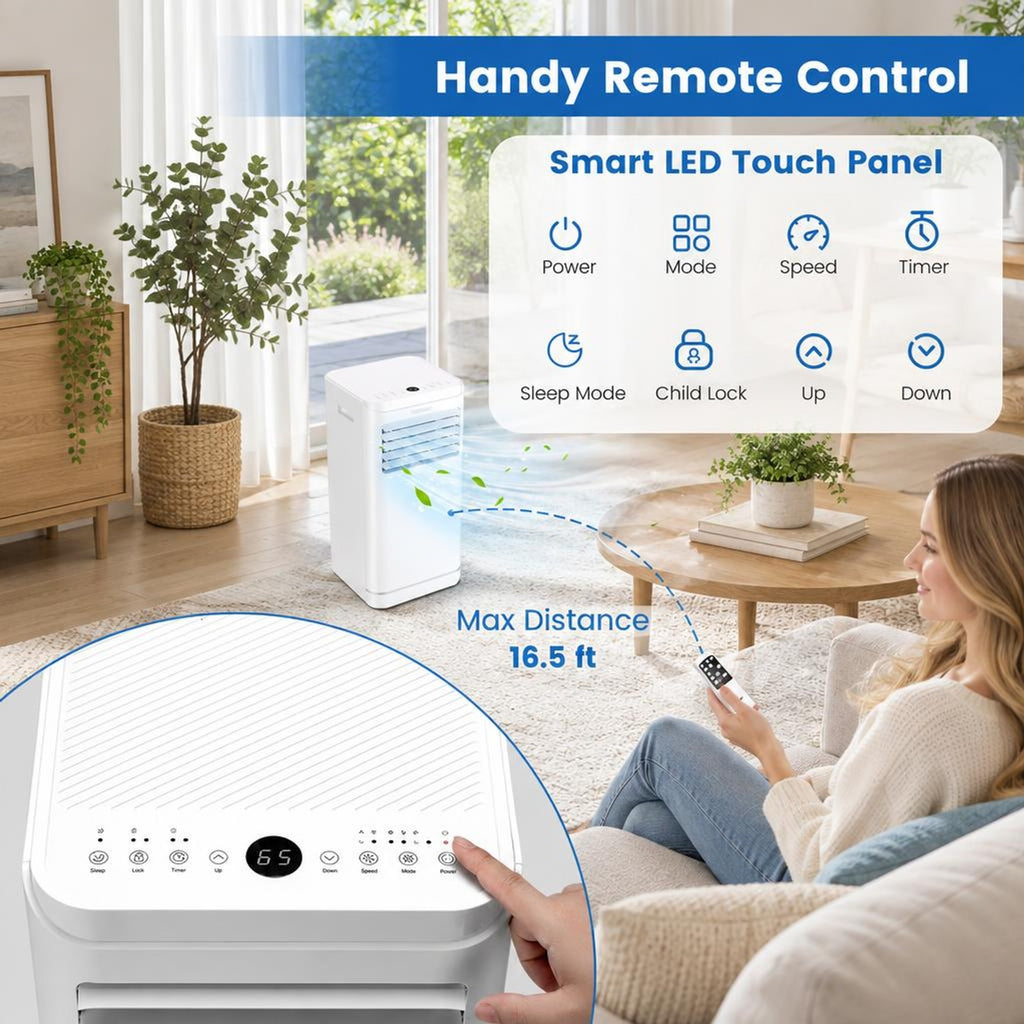 Airfind 10000 BTU Portable Air Conditioner with Dehumidifier and Fan Mode, ABS Frame, White, 24H auto on/off timer to save energy