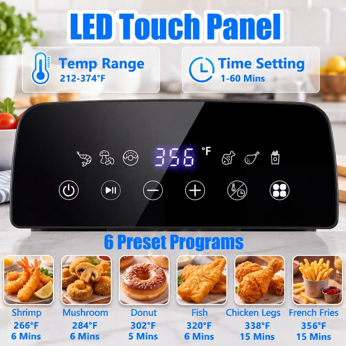 Airfind 3.2-Qt Electric Deep Fryer featuring 1700W LED Touch Screen and Enamel Oil Tank, Stainless Steel PP Enamel Frame, Black