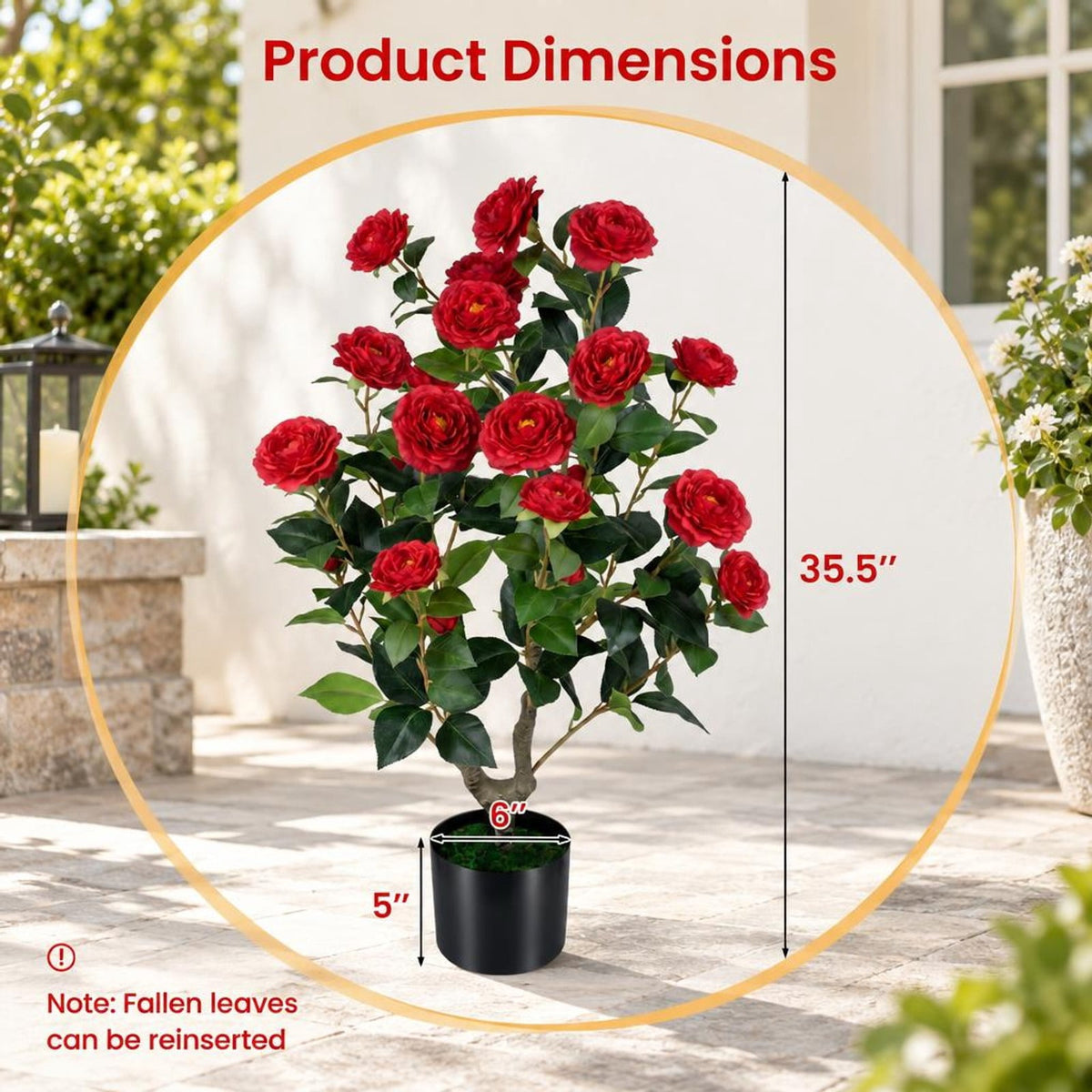 Airfind Artificial Camellia Tree, 2-Pack, Faux Flower Plant in Cement-Filled Pot, offers excellent stability and balance, Red
